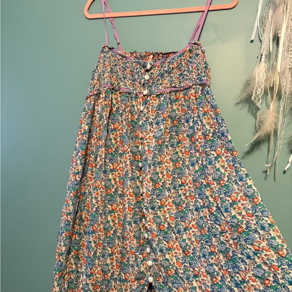 Free People Floral Midi Dress with Purple and Blue